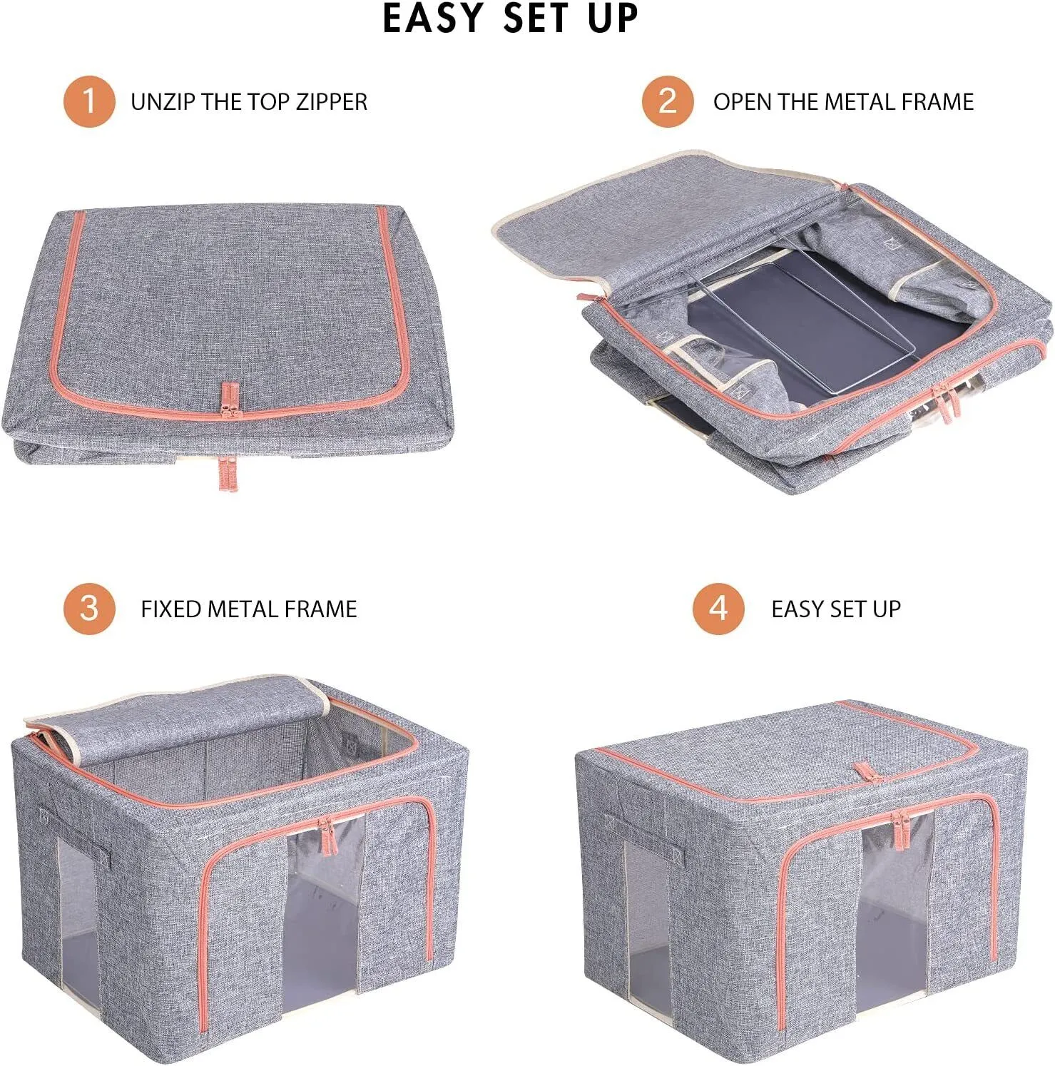 100L Foldable Linen Storage Box with Steel Frame, Organizer