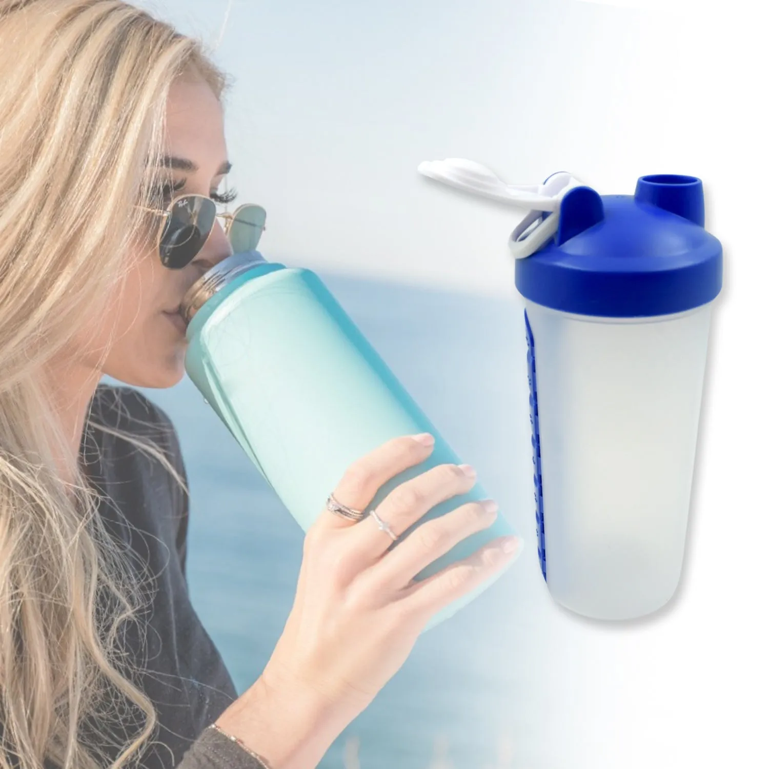 12592 2 In1 Pill Shaker Cup Vitamin Holder Water Bottle with Pill Holder Daily Medicine Planner Shaker Water Bottle pillboxes Organizer pre Workout Shaker Fitness pp Bracket Portable (600 ML)