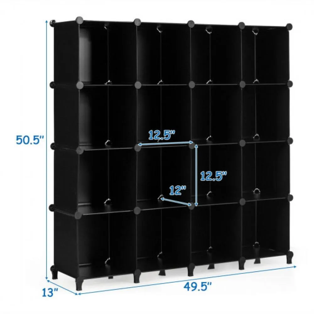 16 Cubes Plastic Storage Organizer with Rustproof Steel Frame-Black