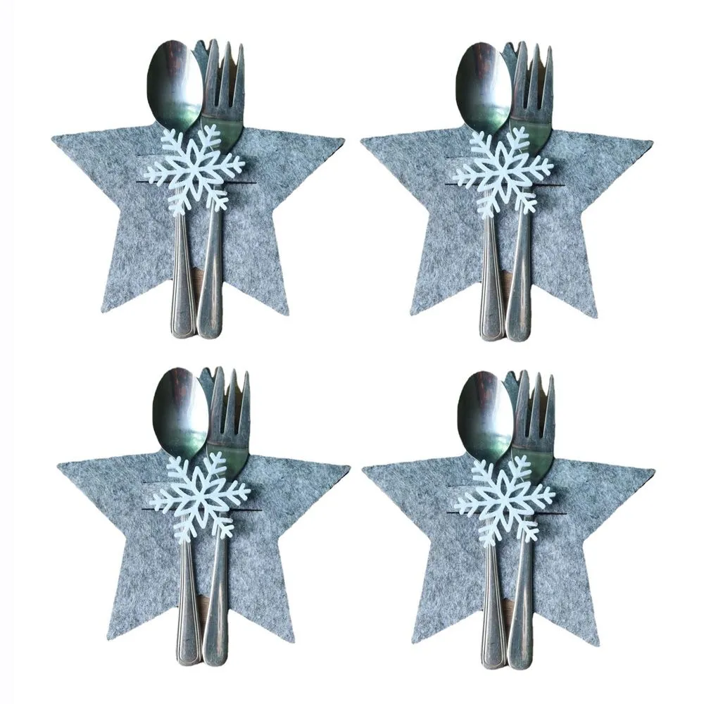 4pcs Christmas Tree Knife Fork Cutlery Holder Xmas Cutlery Bag Pocket Tableware Organizer Christmas Decoration For Home Table