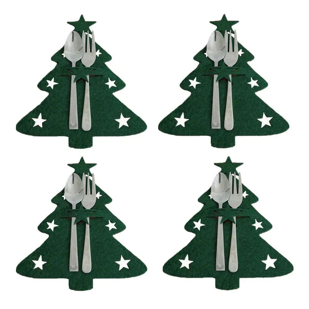 4pcs Christmas Tree Knife Fork Cutlery Holder Xmas Cutlery Bag Pocket Tableware Organizer Christmas Decoration For Home Table