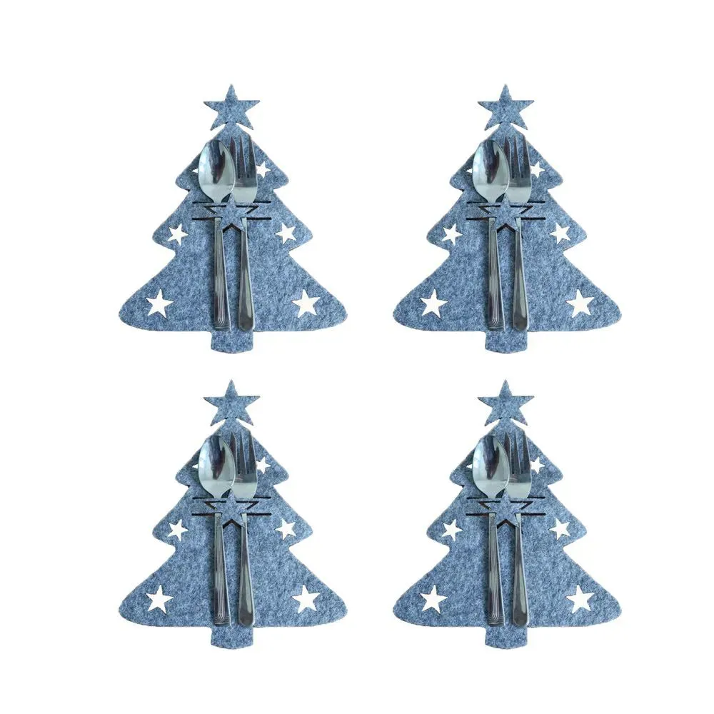 4pcs Christmas Tree Knife Fork Cutlery Holder Xmas Cutlery Bag Pocket Tableware Organizer Christmas Decoration For Home Table