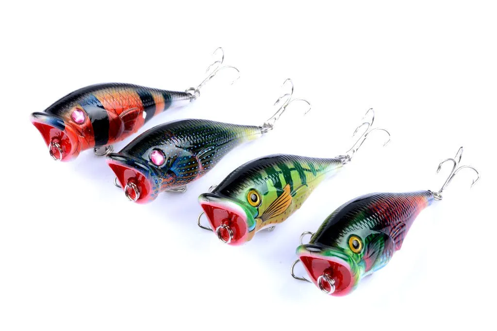 4X 6.5cm Topwater Popper Fishing Lures with 3D Eyes