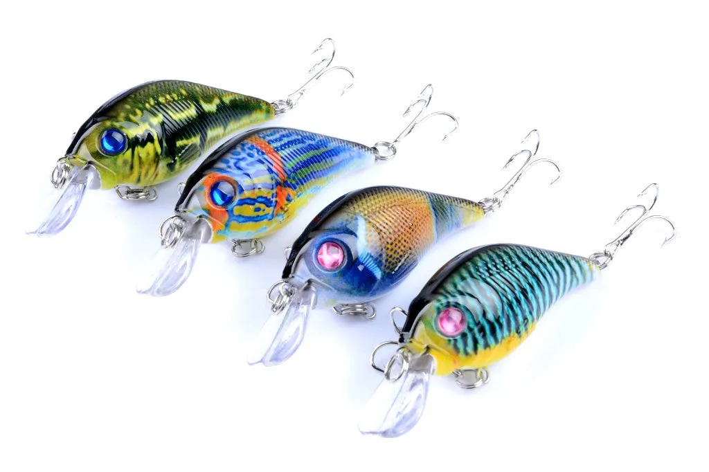 4x 7.5cm Floating Popper Crank Bait Lures, Sharp Hooks, ABS Body