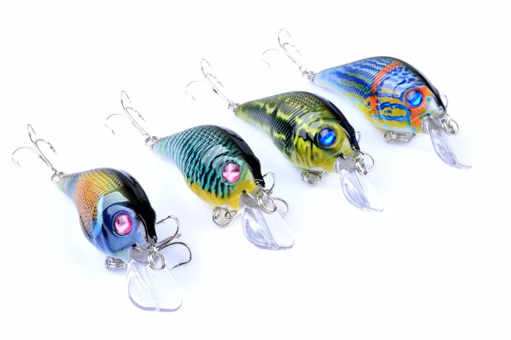 4x 7.5cm Floating Popper Crank Bait Lures, Sharp Hooks, ABS Body