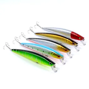 5x 13cm Popper Minnow Fishing Lures, ABS Body, Sharp Hooks