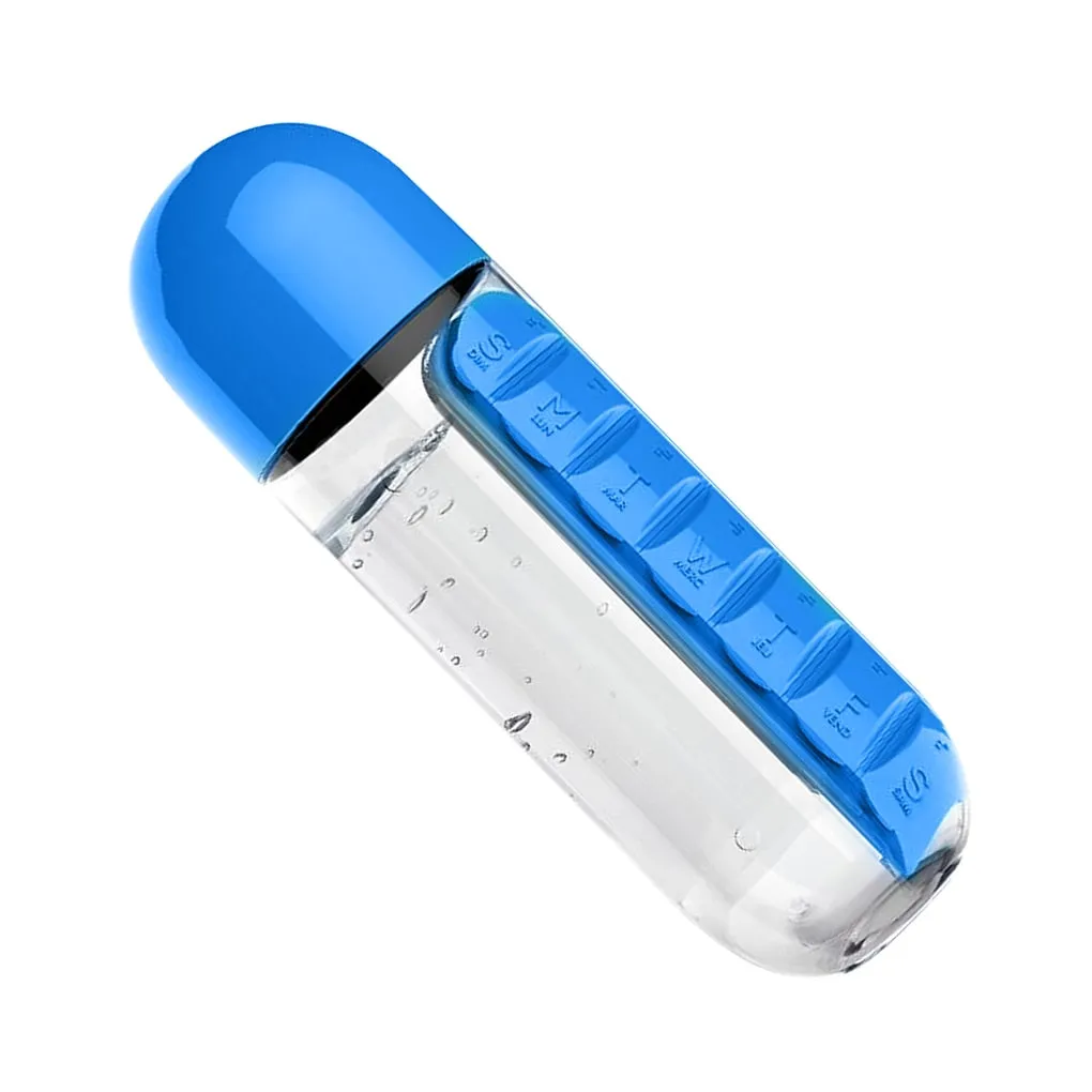 600Ml Water Bottle with Pillbox For Medicine , 7 Days Drug Organizer Drinking Container