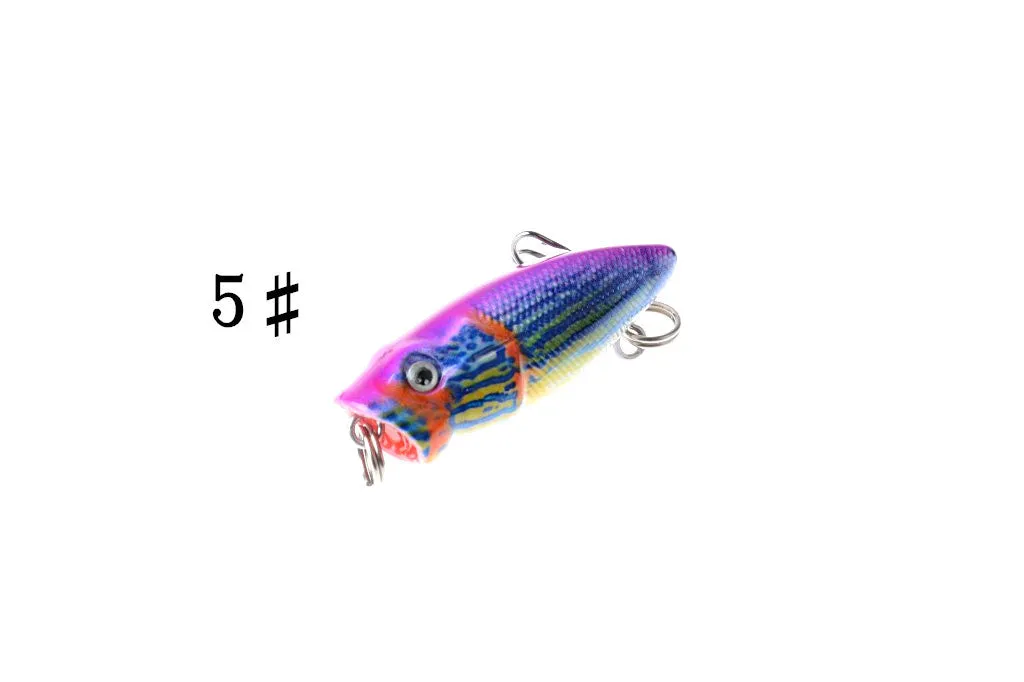 6X 3.5cm Topwater Popper Fishing Lures, 3D Eyes, Sharp Hooks