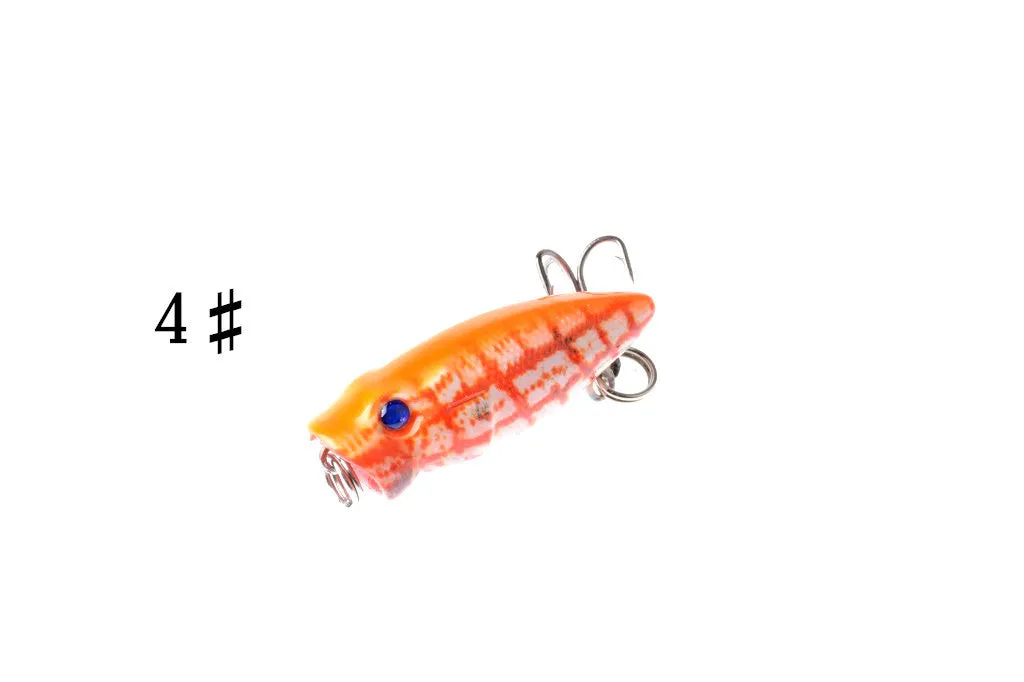 6X 3.5cm Topwater Popper Fishing Lures, 3D Eyes, Sharp Hooks