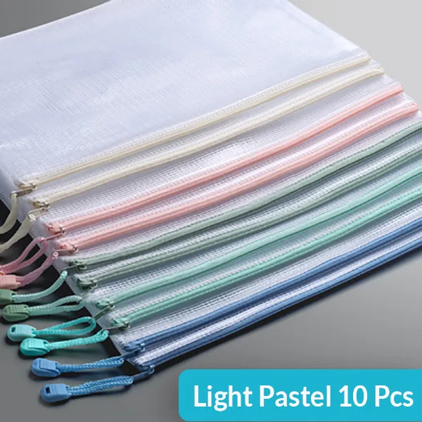 A4 Size Zipper Mesh Document Bag 5 / 10 Pcs Set