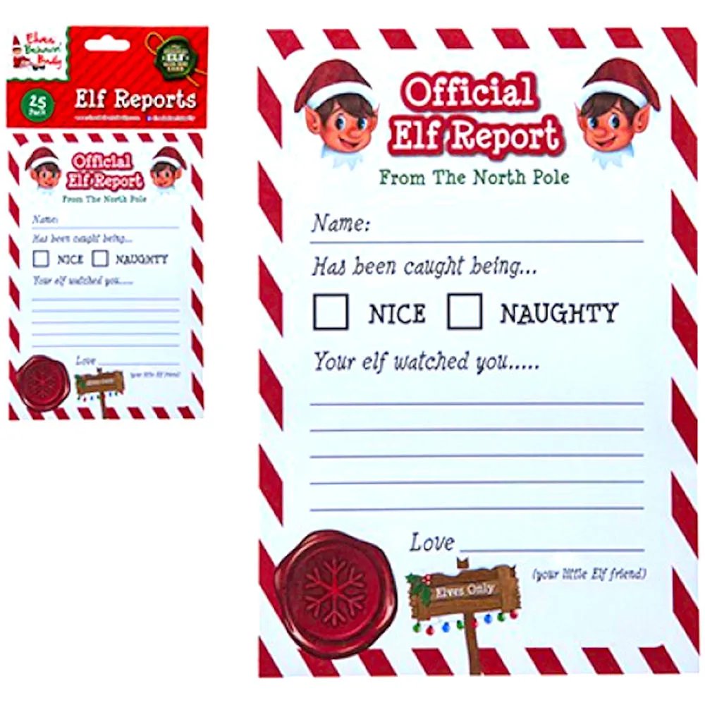 A5 Elf Reports - 25 Pack Naughty Elves Behaviour Monitoring Sheets