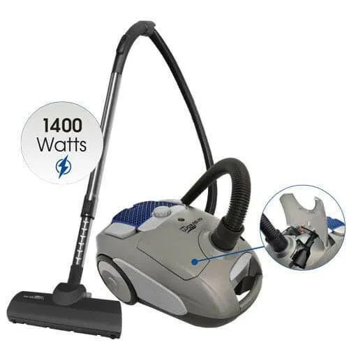 Airstream AS200, 1400 watts. Mid-size canister vacuum with Turbo Brush for carpets, HEPA filtration and HEPA bag