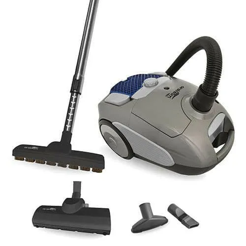 Airstream AS200, 1400 watts. Mid-size canister vacuum with Turbo Brush for carpets, HEPA filtration and HEPA bag