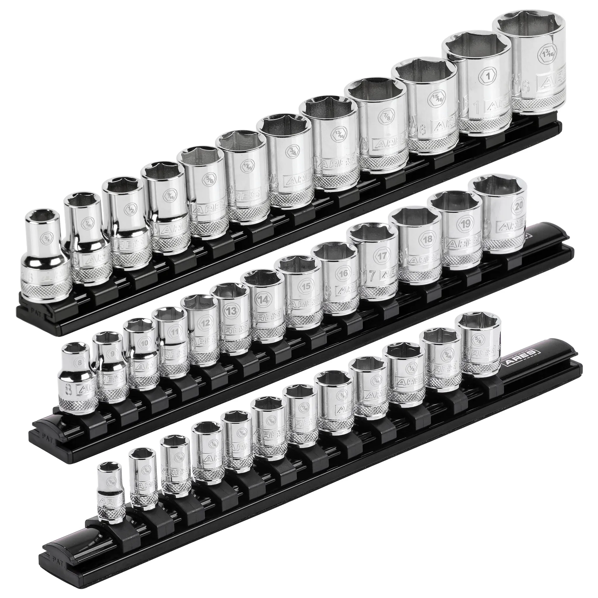 ARES 60053 - 3-Piece Black Magnetic Socket Organizer Set