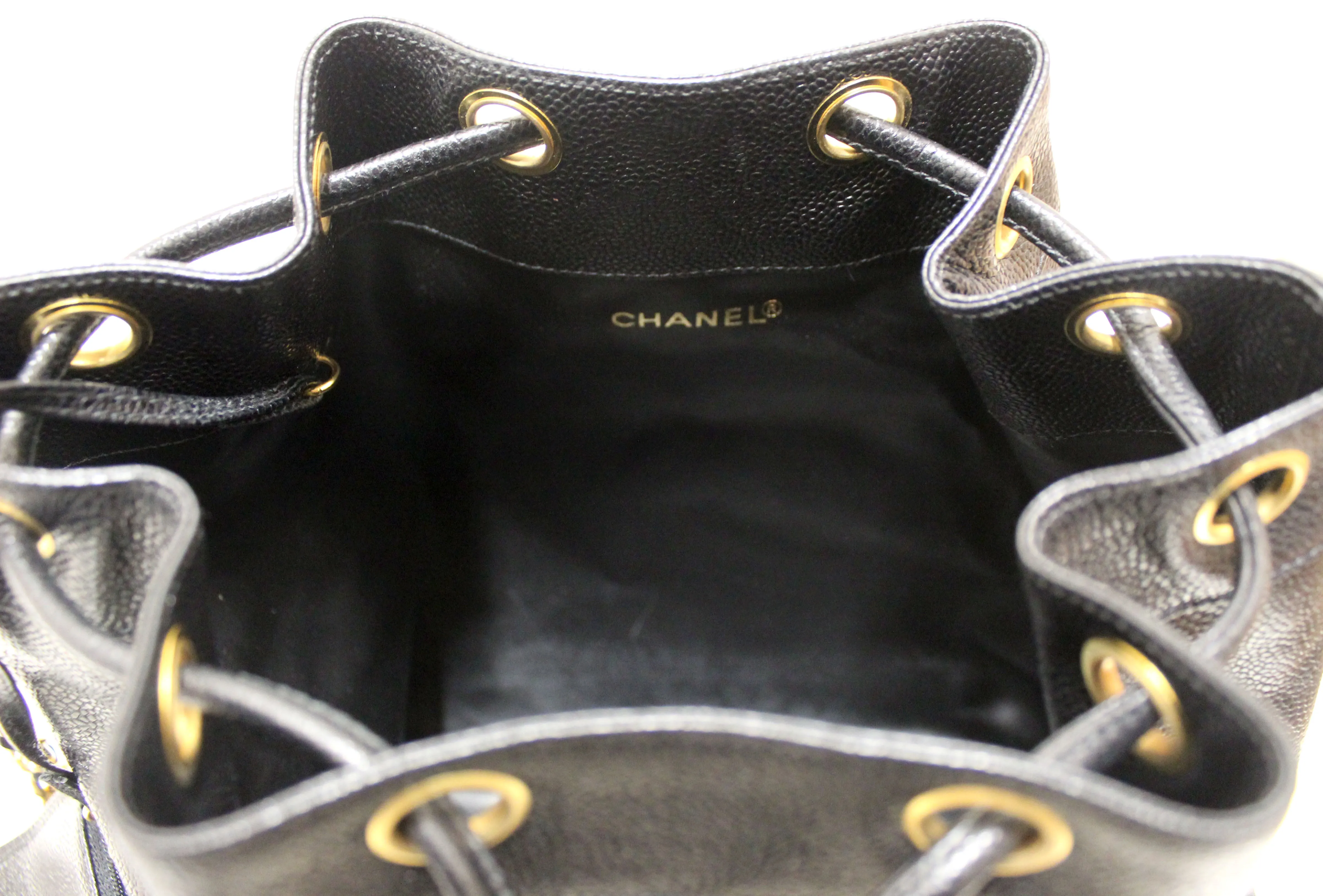 Authentic Chanel Black Caviar Drawstring Bucket Bag