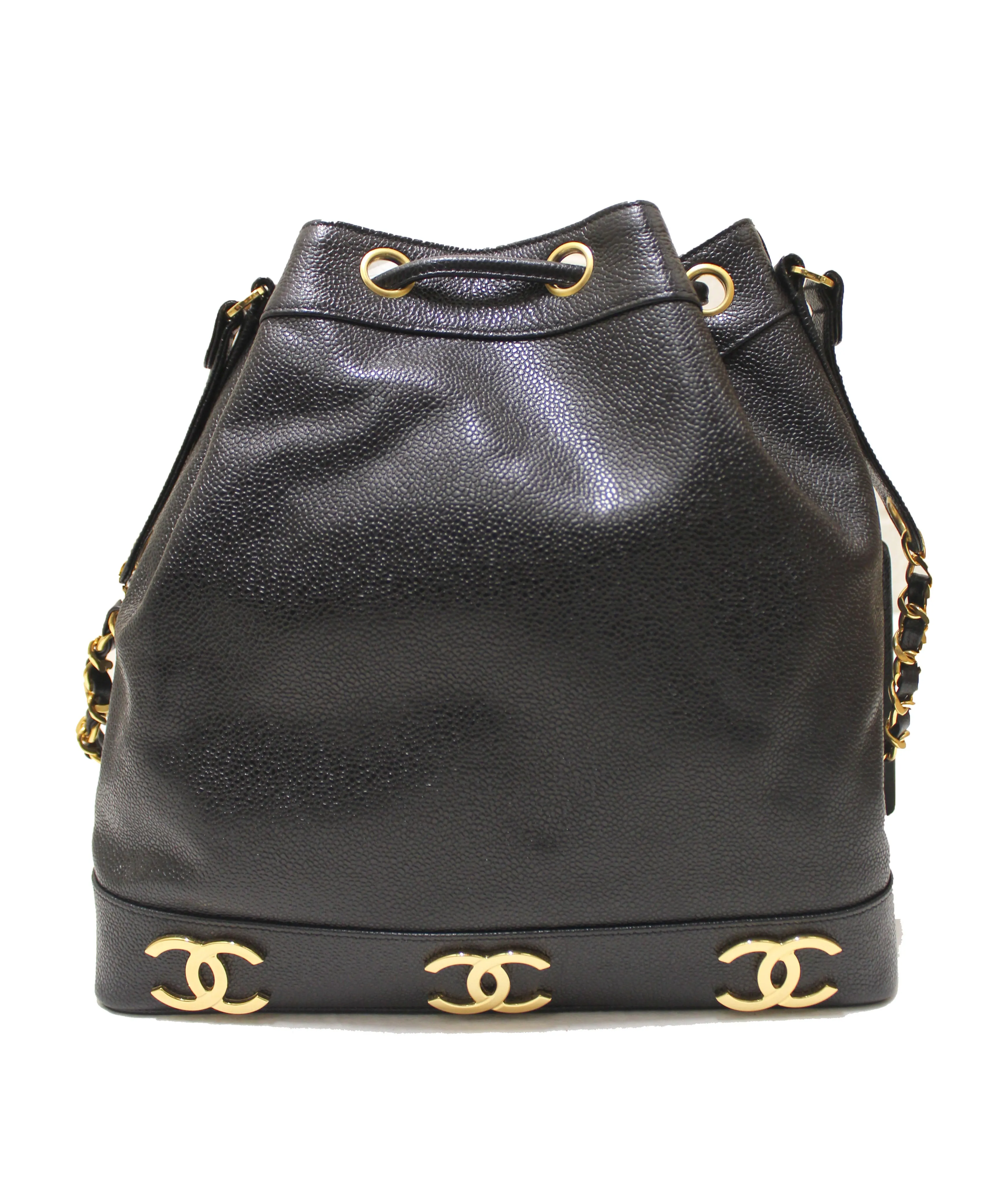 Authentic Chanel Black Caviar Drawstring Bucket Bag