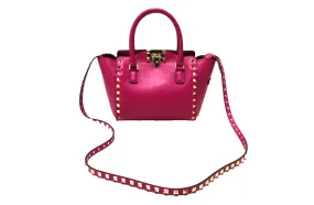 Authentic Valentino Pink Leather Rockstud Micro Mini Tote Bag