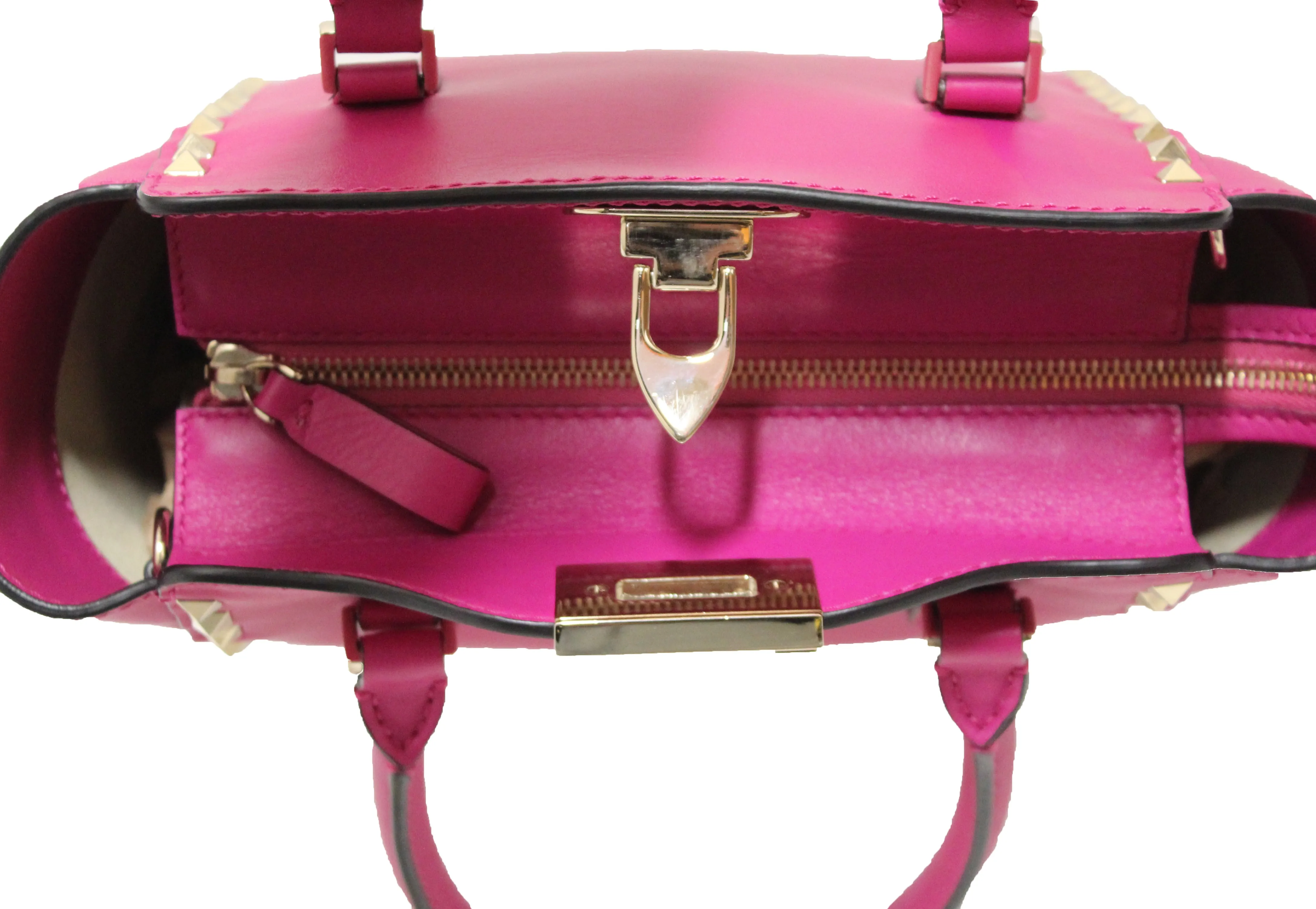 Authentic Valentino Pink Leather Rockstud Micro Mini Tote Bag