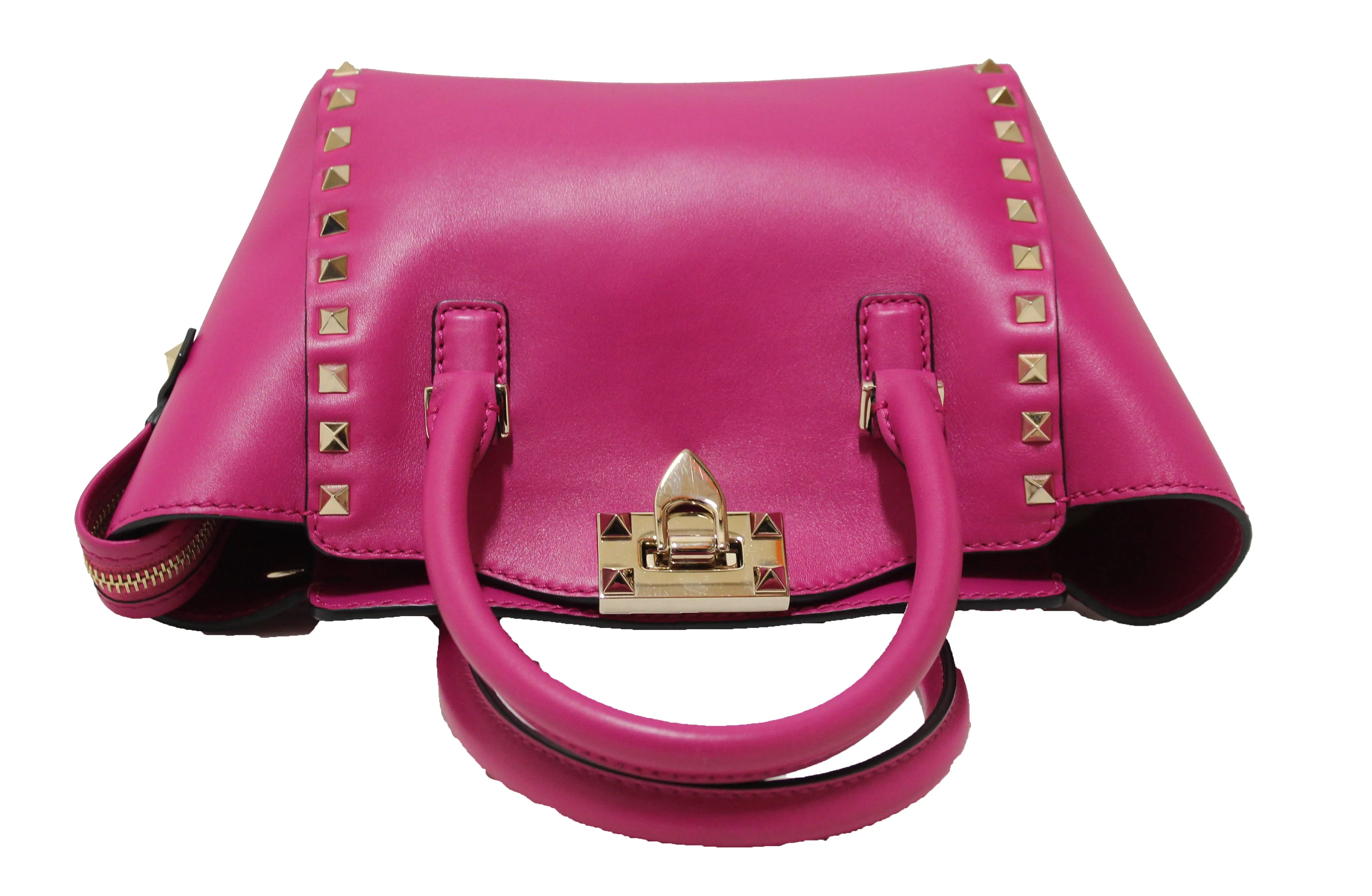 Authentic Valentino Pink Leather Rockstud Micro Mini Tote Bag