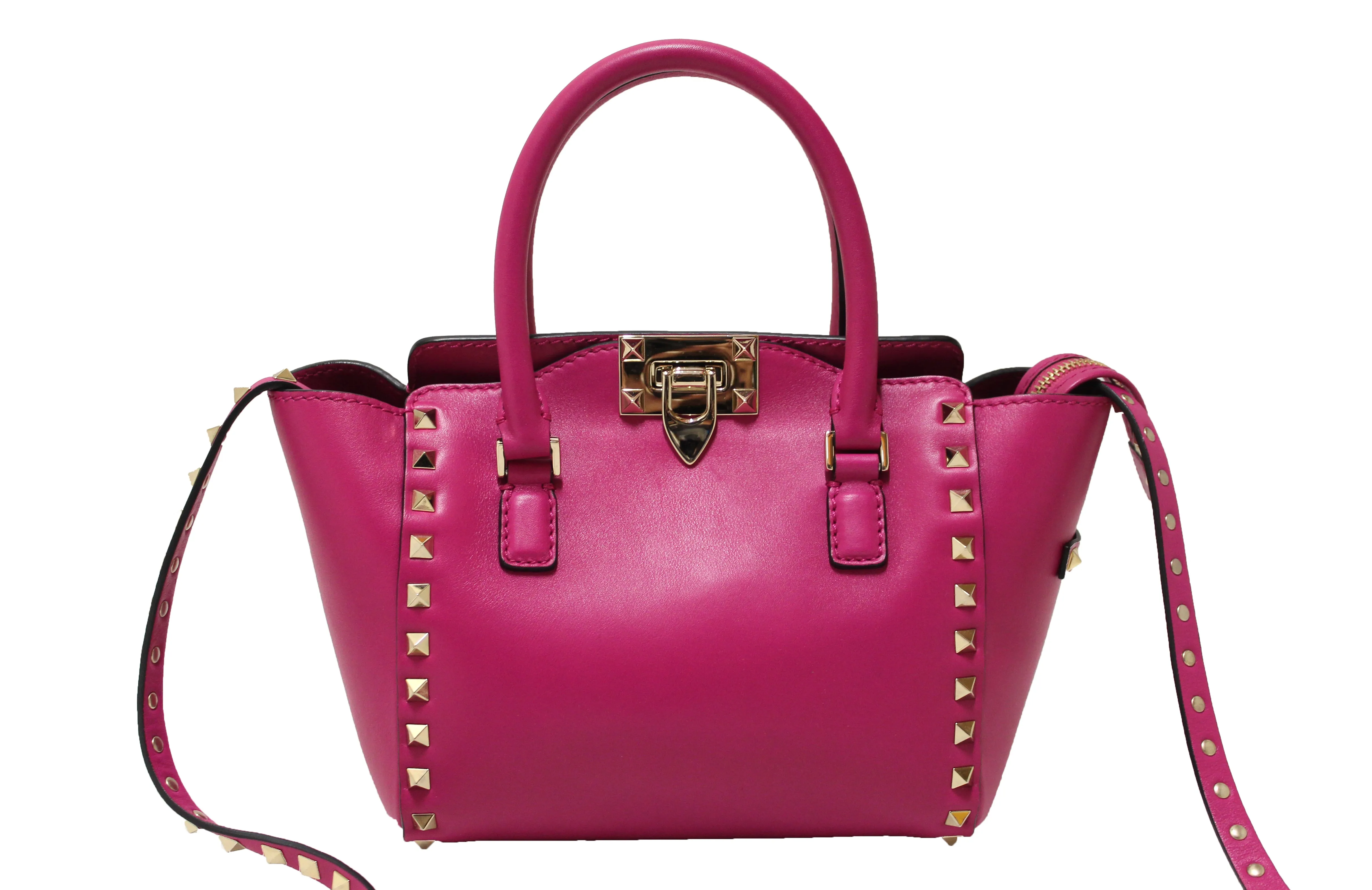 Authentic Valentino Pink Leather Rockstud Micro Mini Tote Bag