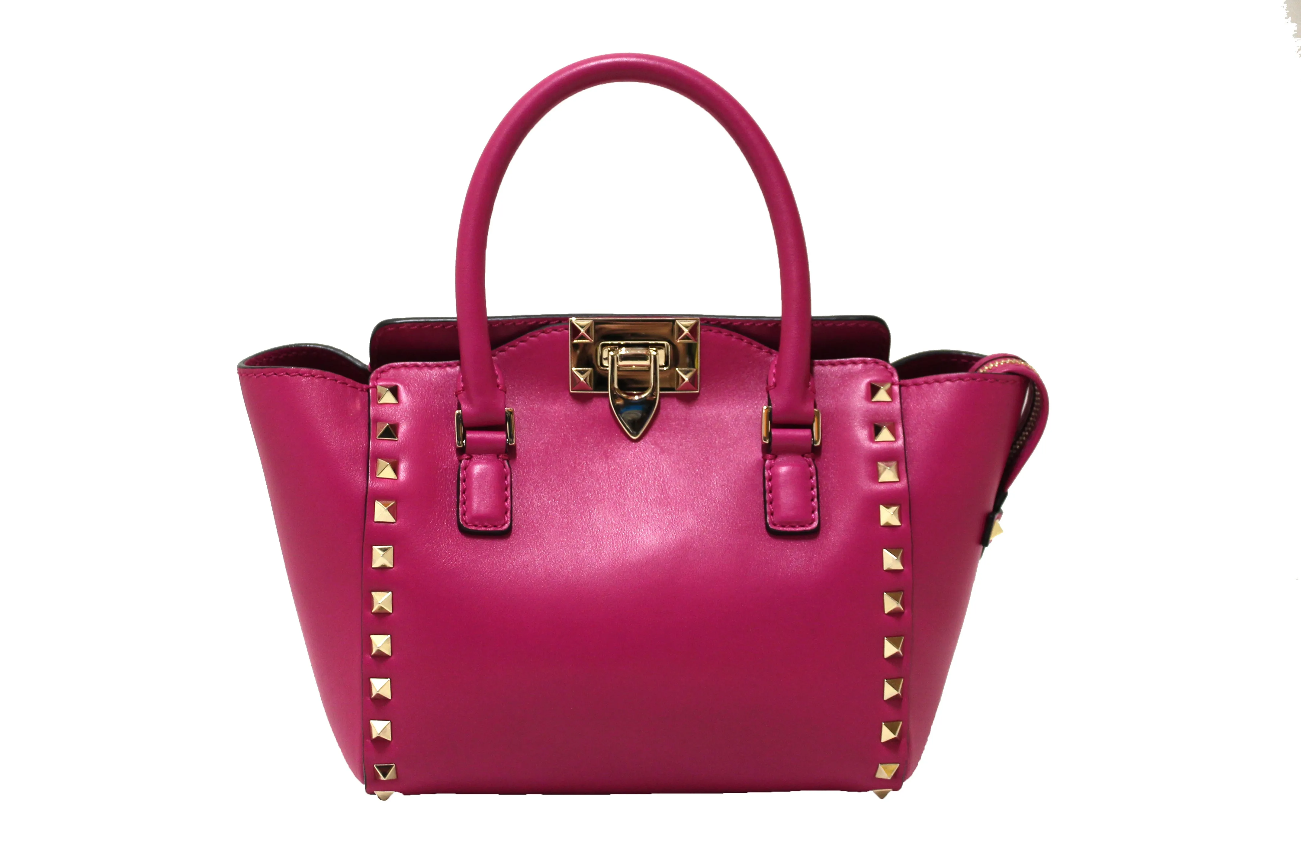 Authentic Valentino Pink Leather Rockstud Micro Mini Tote Bag