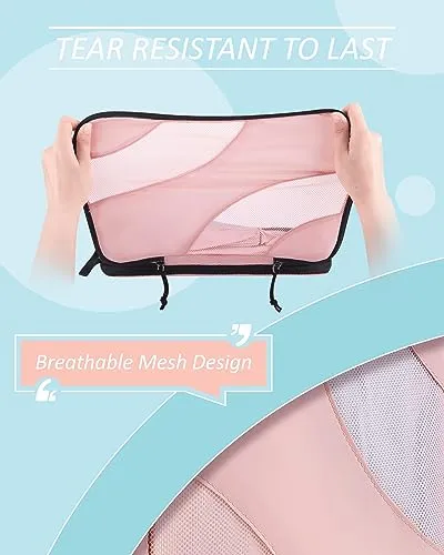 BAGSMART Compression Packing Cubes for Travel, 6 Set Travel Packing Cubes for Suitcases, Compression Suitcase Organizers Bag Set & Travel Cubes for Luggage, Lightweight Packing Organizers Baby Pink