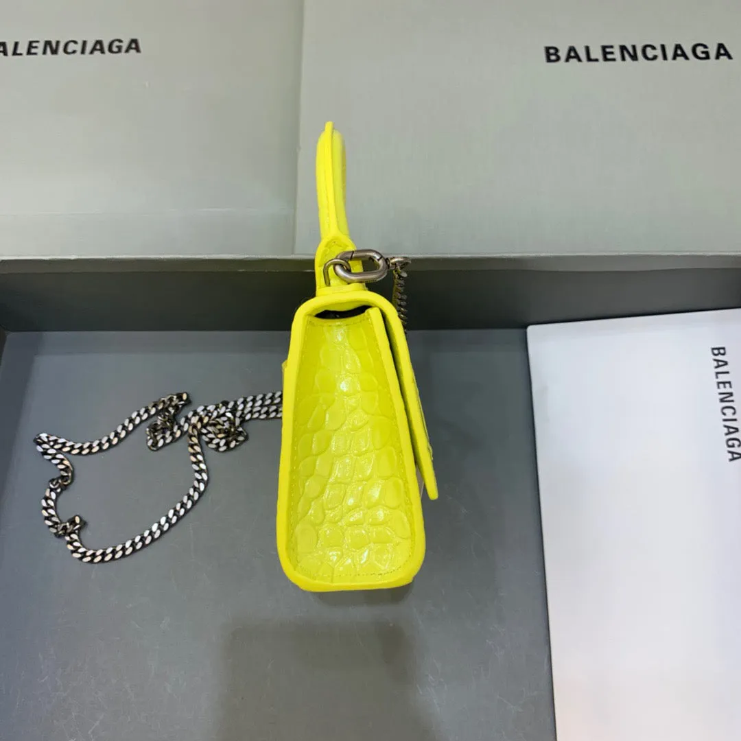 Balen Hourglass Mini Handbag With Chain In Yellow, For Women,  Bags 4.7in/12cm