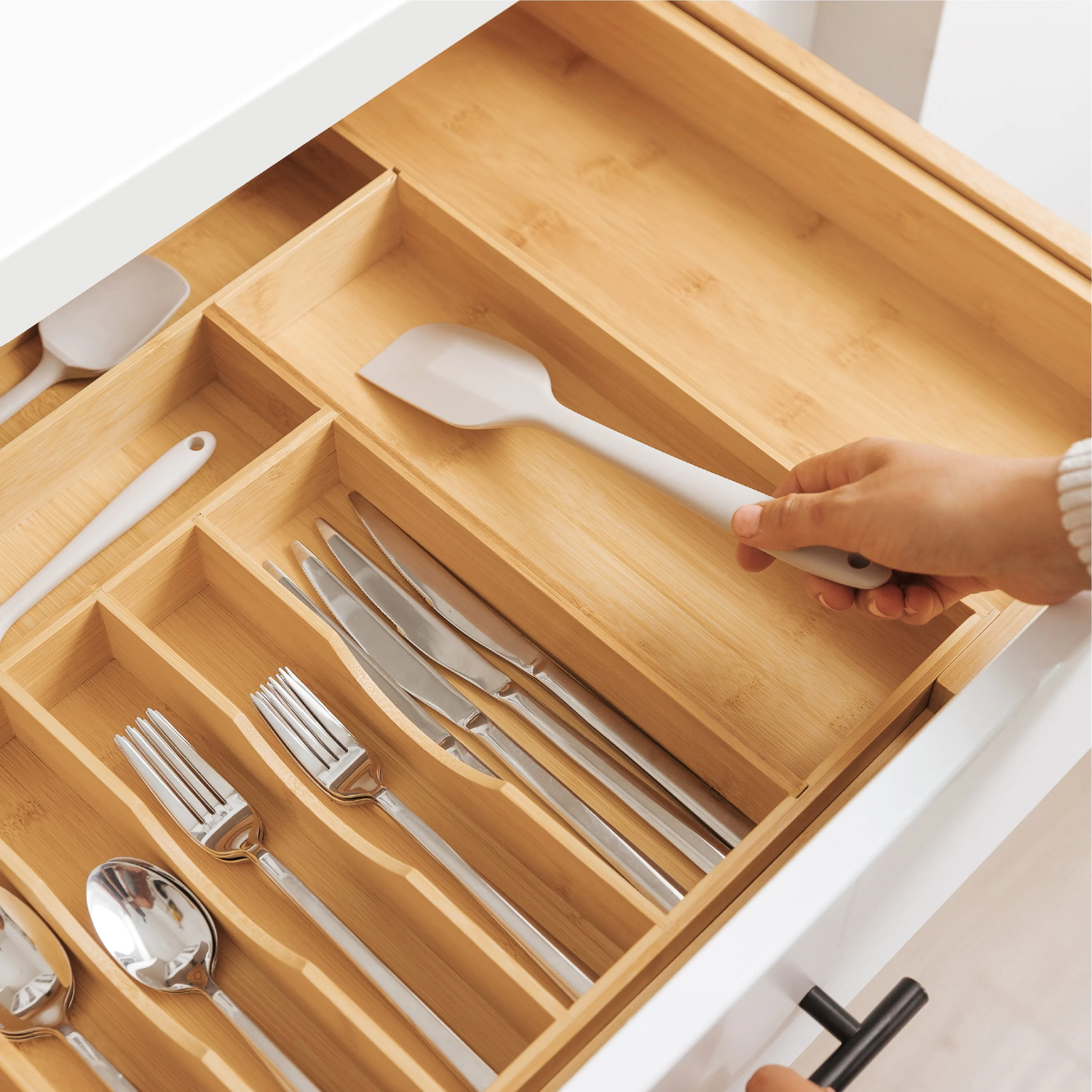 Bamboo Drawer Organizer for Silverware & Utensils (Expands 15.75-28in)