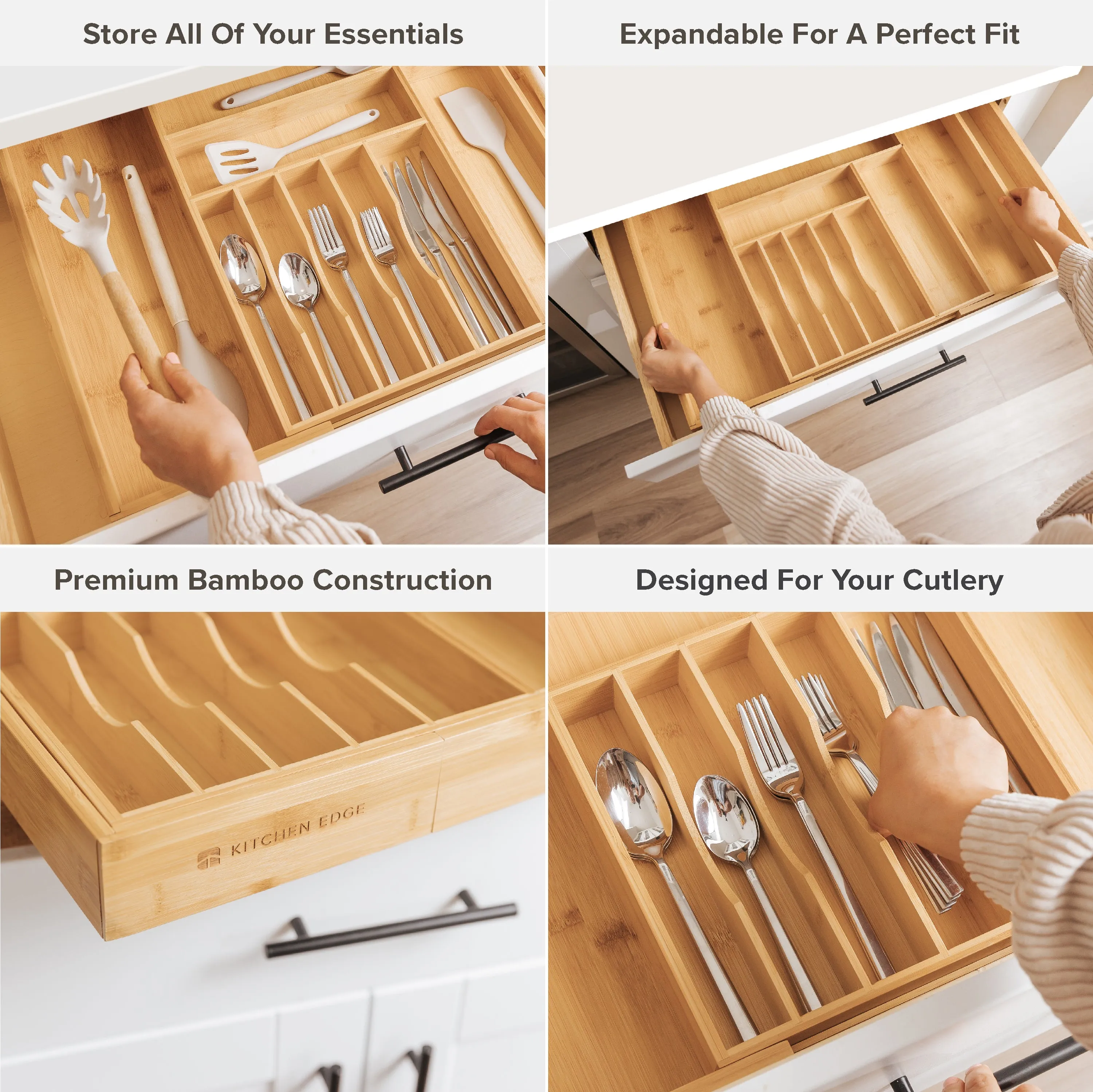 Bamboo Drawer Organizer for Silverware & Utensils (Expands 15.75-28in)