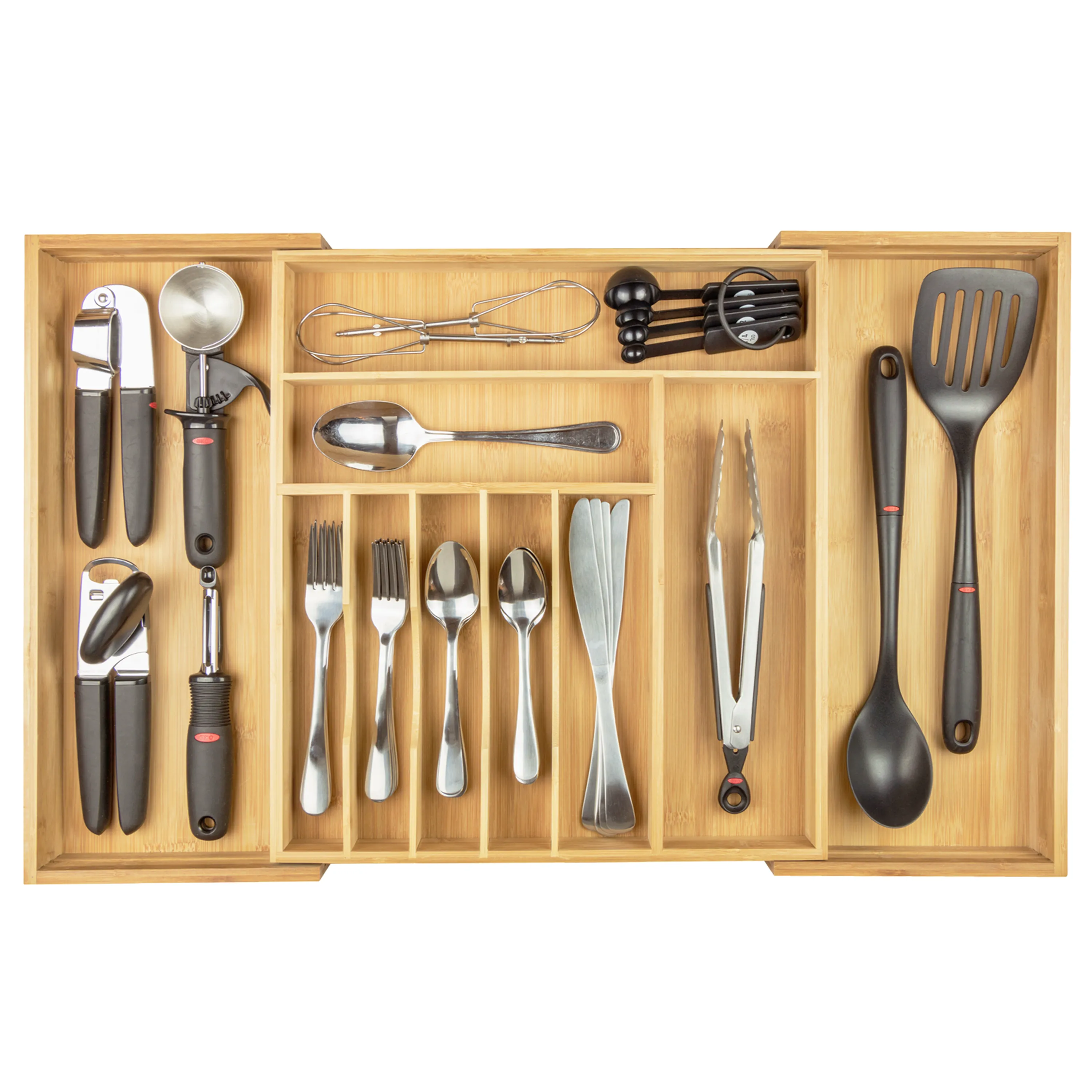 Bamboo Drawer Organizer for Silverware & Utensils (Expands 15.75-28in)