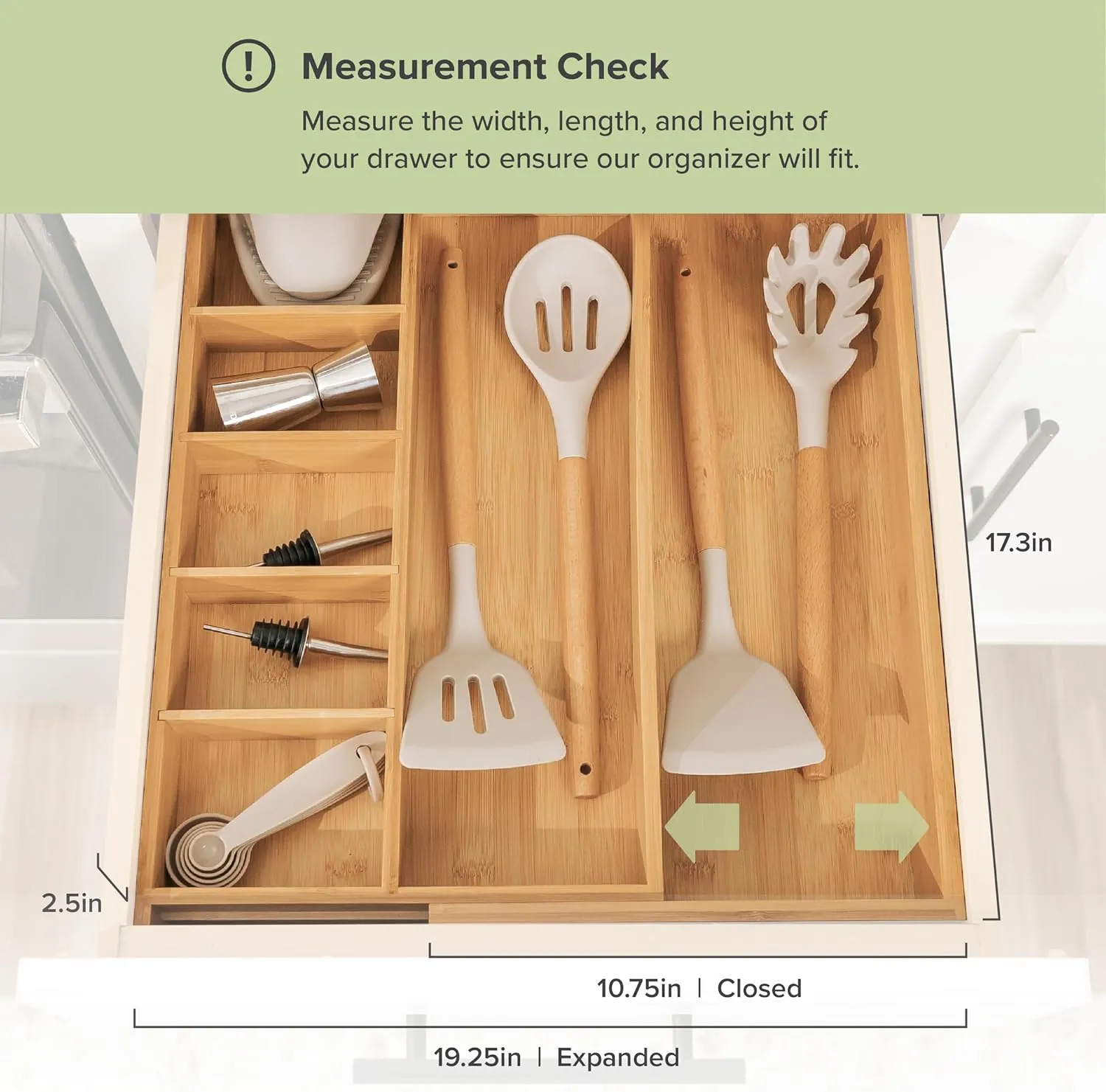 Bamboo Drawer Organizer for Utensils & Junk (Expands 10.5-19in)