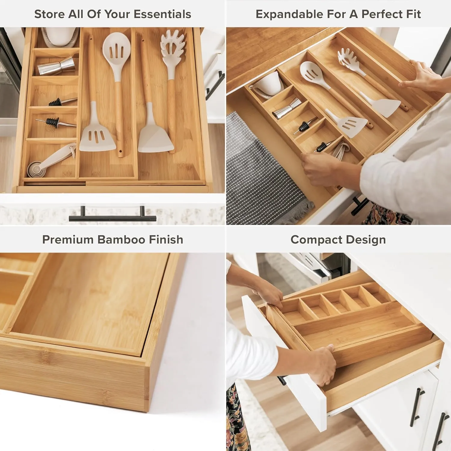 Bamboo Drawer Organizer for Utensils & Junk (Expands 10.5-19in)