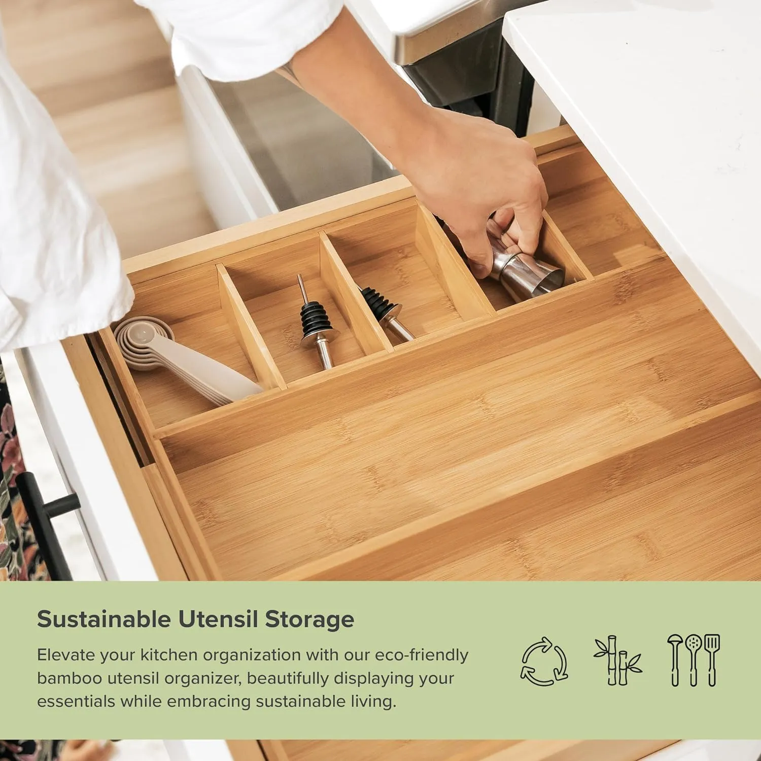 Bamboo Drawer Organizer for Utensils & Junk (Expands 10.5-19in)