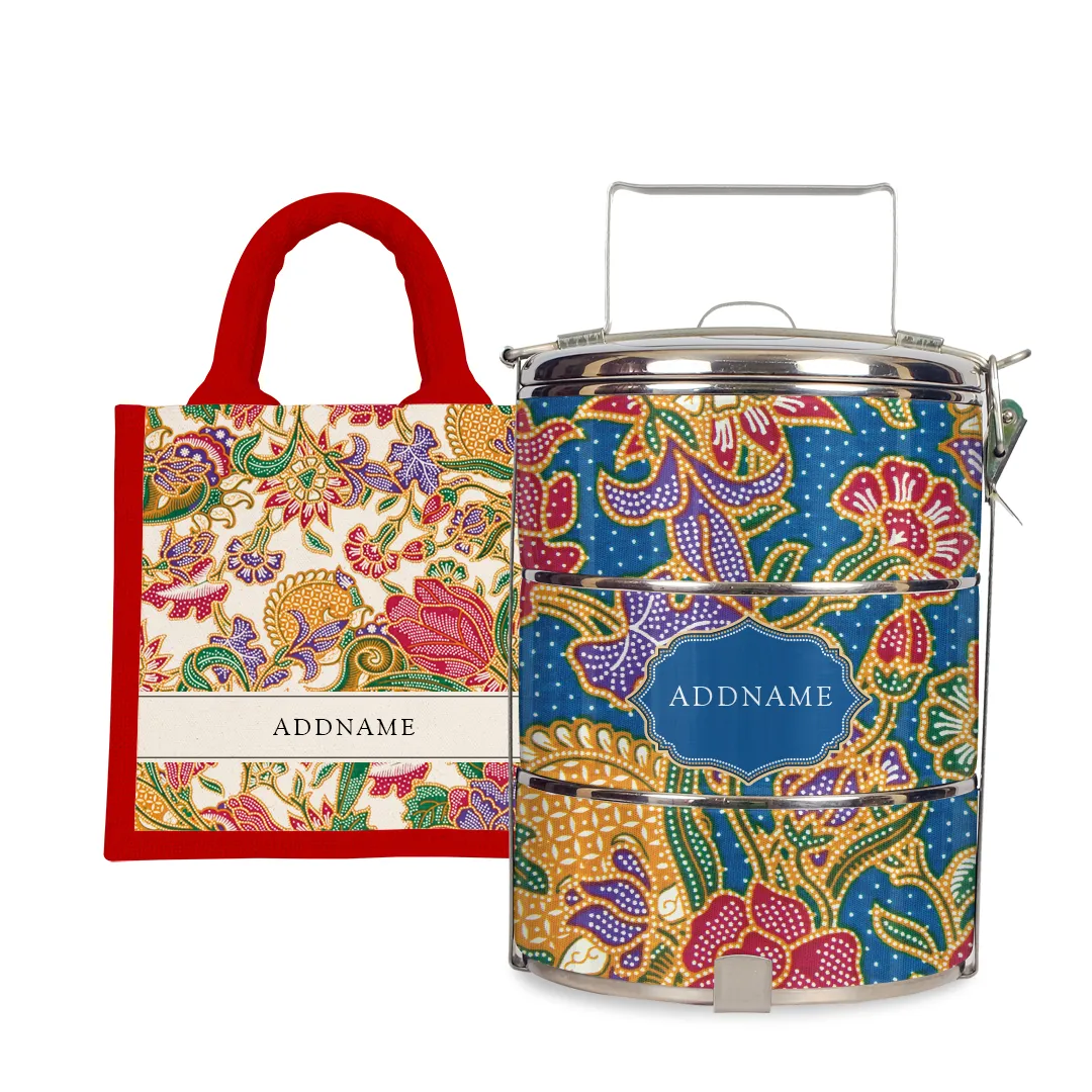 Batik Kuntum - Lunch Tote Bag with Three-Tier Tiffin Carrier