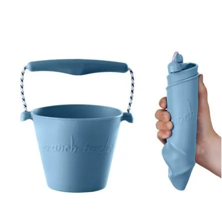 Beach Toy Set, Scrunch Bucket, Spade and Moulds, Light Blue