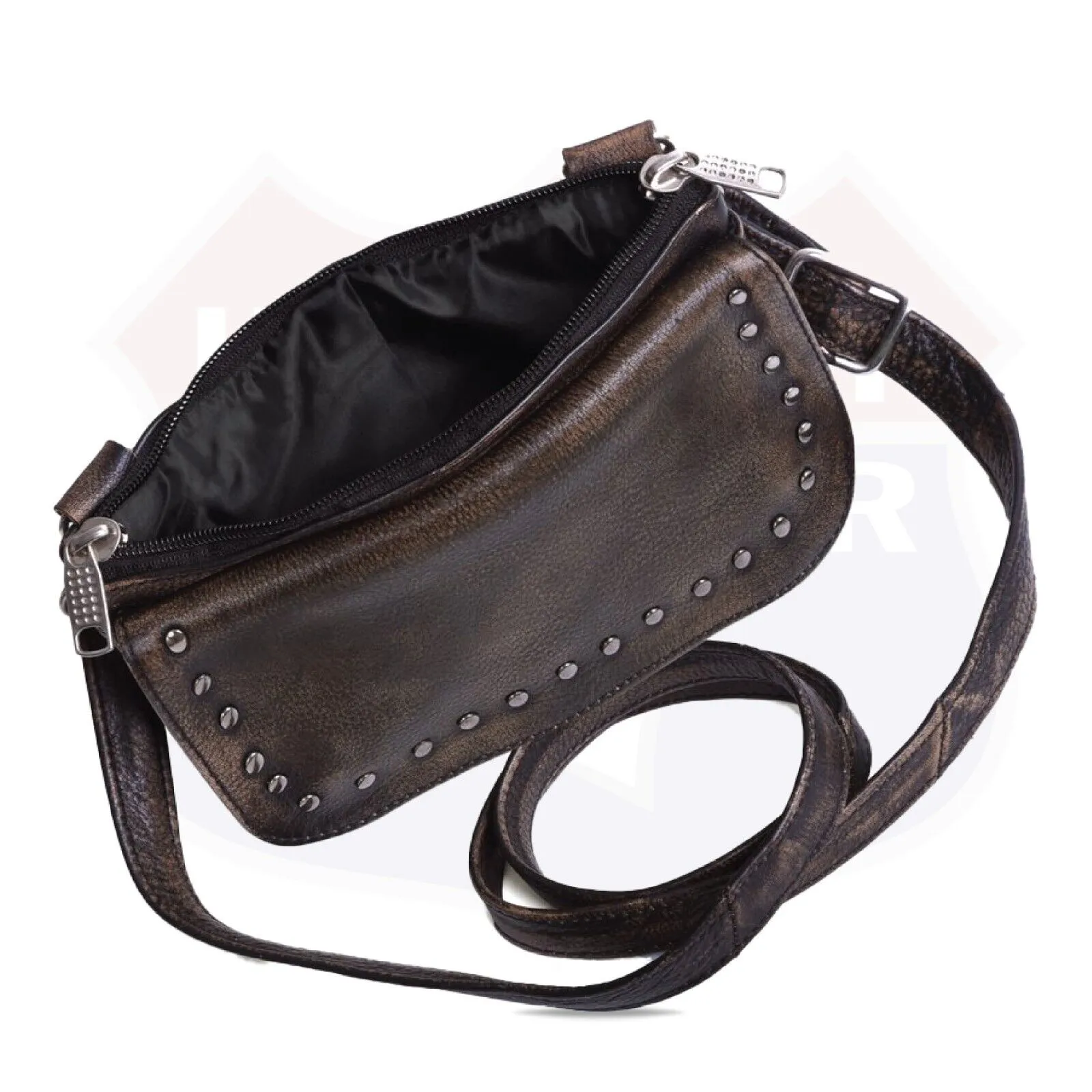 Beige HL80151BEIGE Leather HipClip Purse Bag Women Waist Fanny Pack Motorcycle Distressed BROWN