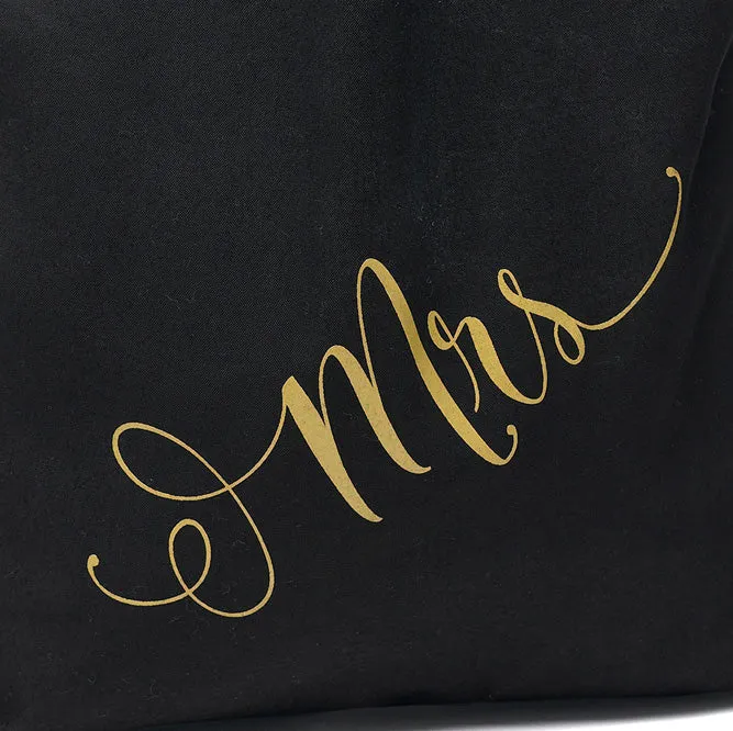 Black and Gold Mrs Wedding Welcome Tote Bag