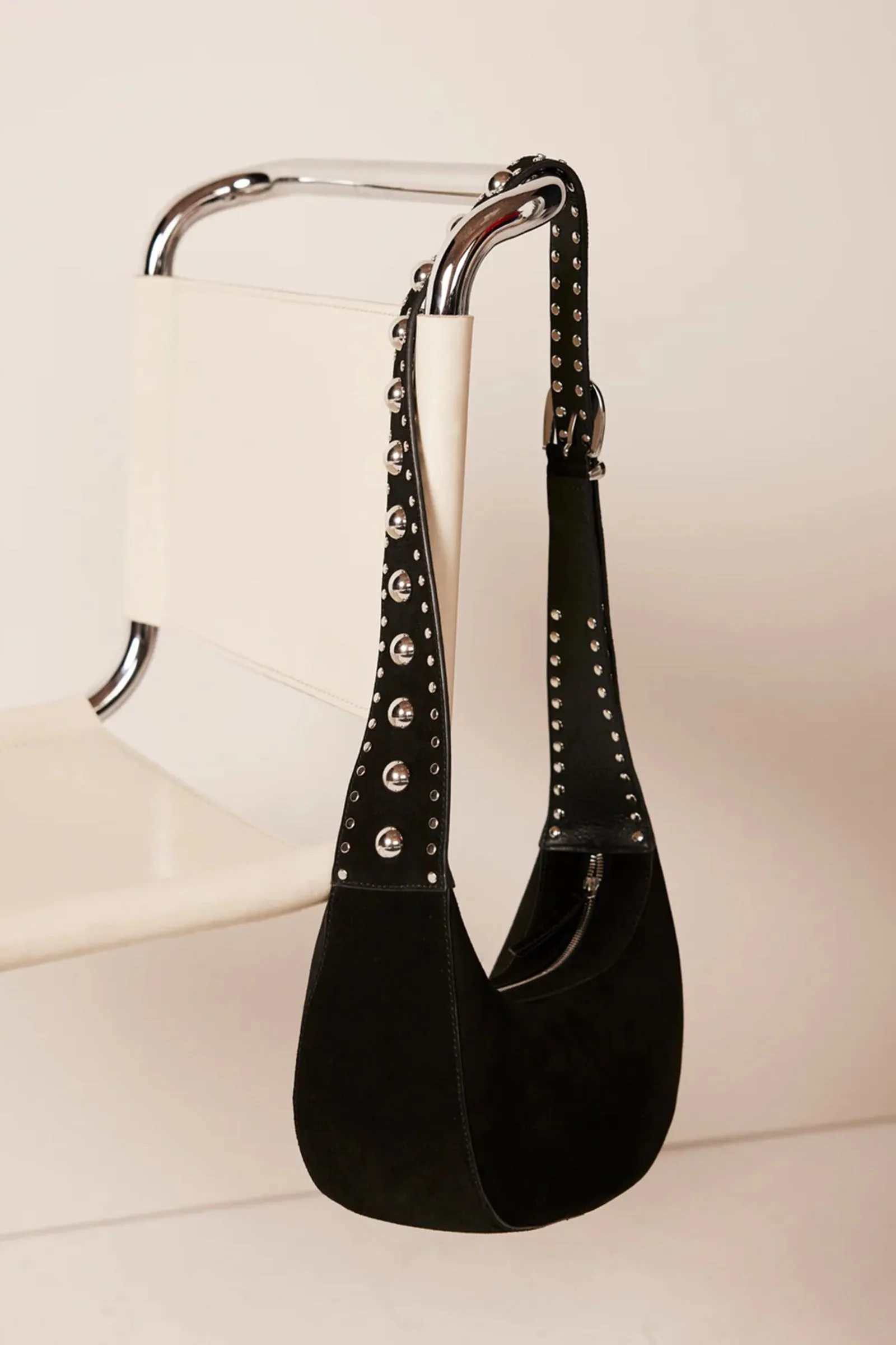 Black Suede Studded Sling Bag