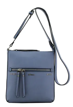 Blue Crossbody Bag with Studded and Zip Detail Front