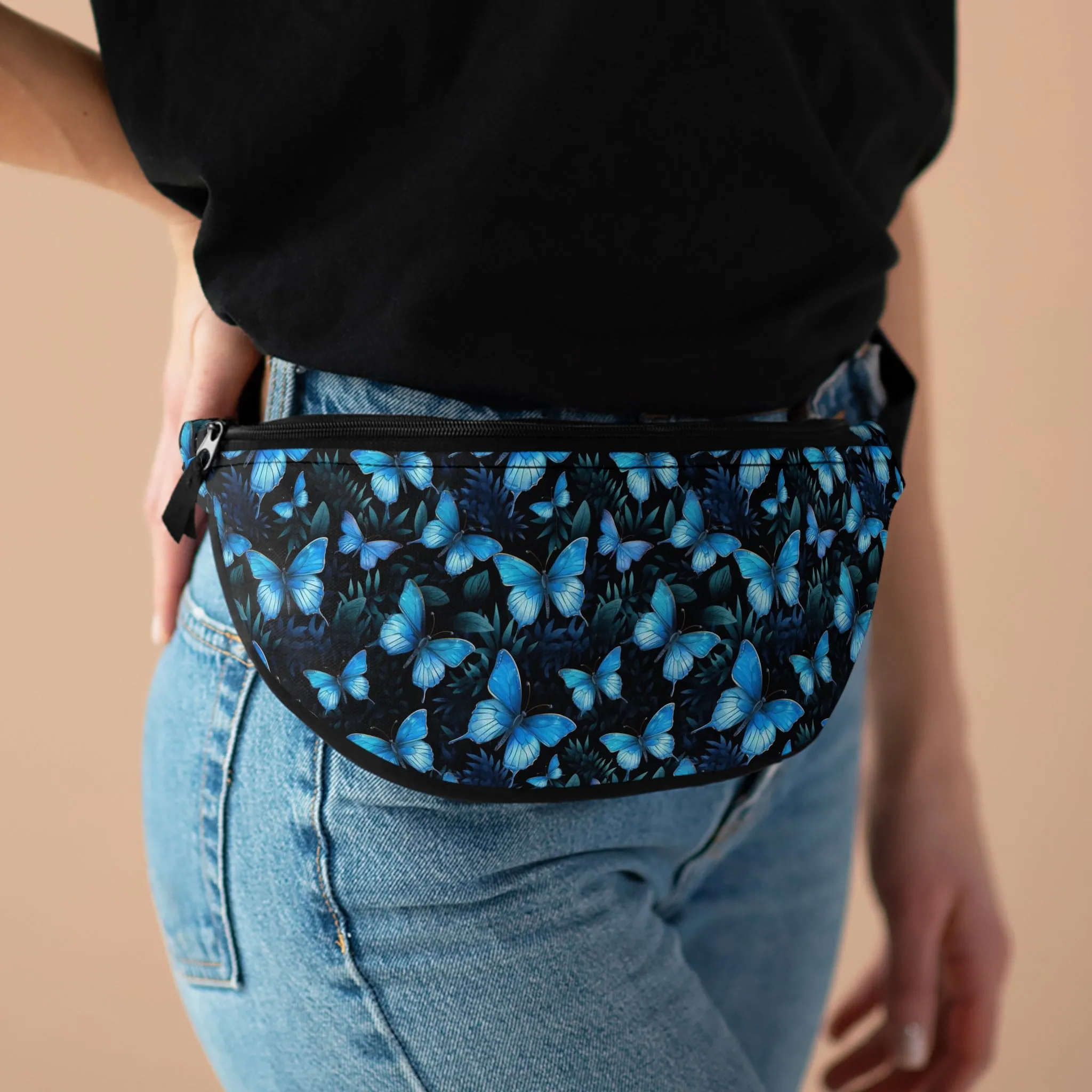 Blue Morpho Butterfly Fanny Pack, Waist Belt Bag Crossbody Women Men Hip Bum 90s Designer Shoulder Festival Waterproof