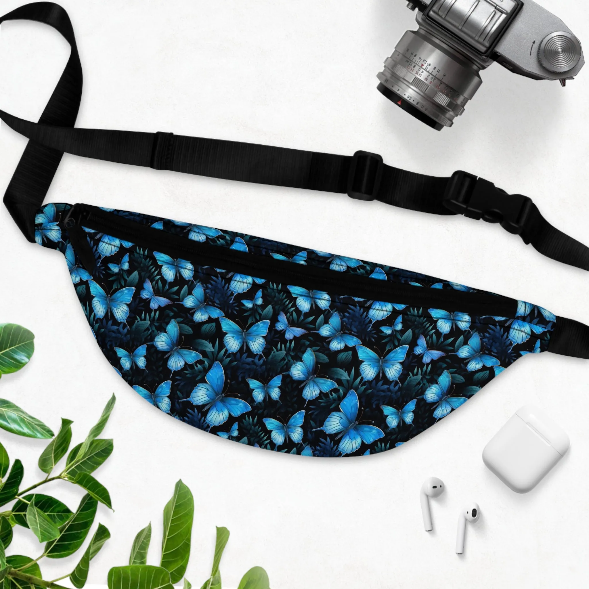 Blue Morpho Butterfly Fanny Pack, Waist Belt Bag Crossbody Women Men Hip Bum 90s Designer Shoulder Festival Waterproof