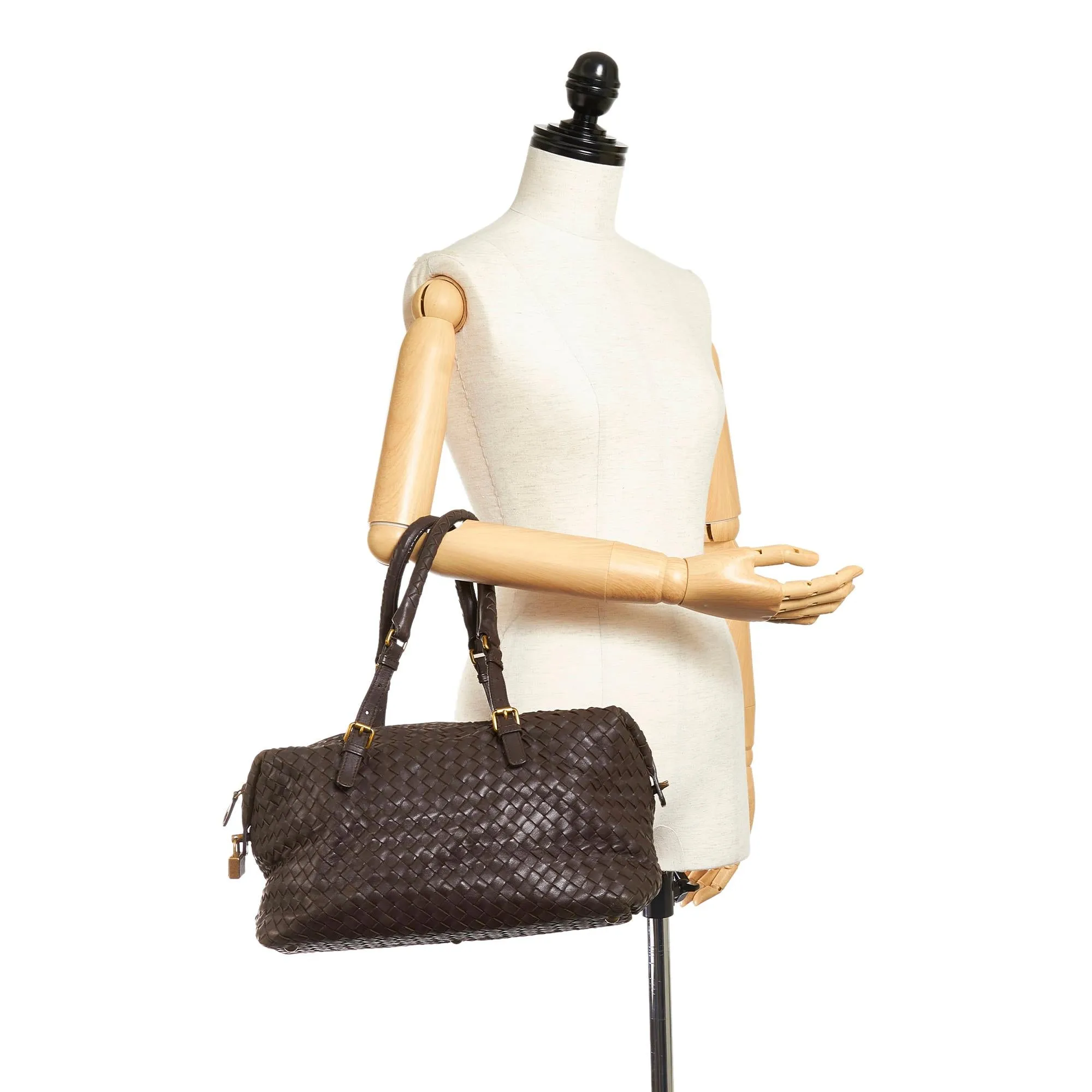 Bottega Veneta Intrecciato Leather Boston Bag (SHG-27937)