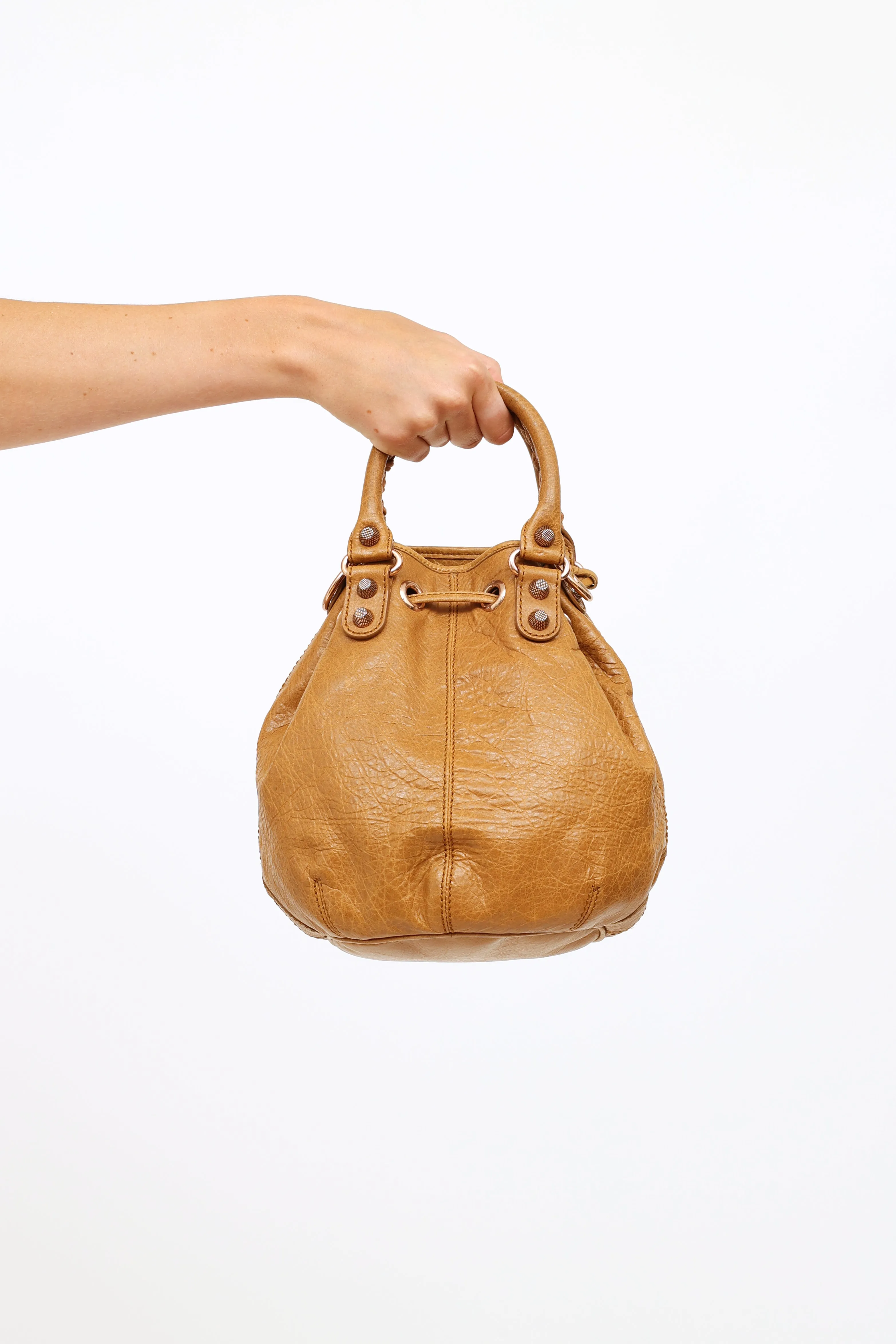 Brown Moto Giant 21 Pompon Bucket Bag