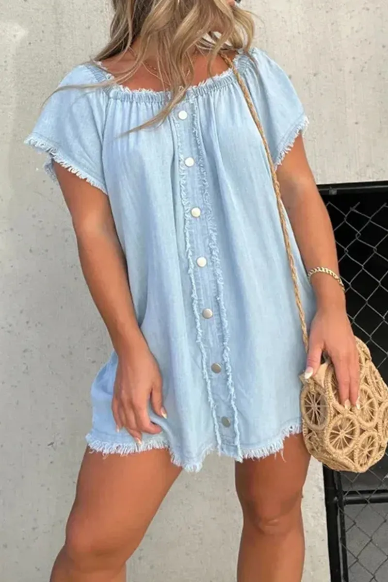 Casual Solid Tassel Make Old Off the Shoulder Short Sleeve Dress Dresses