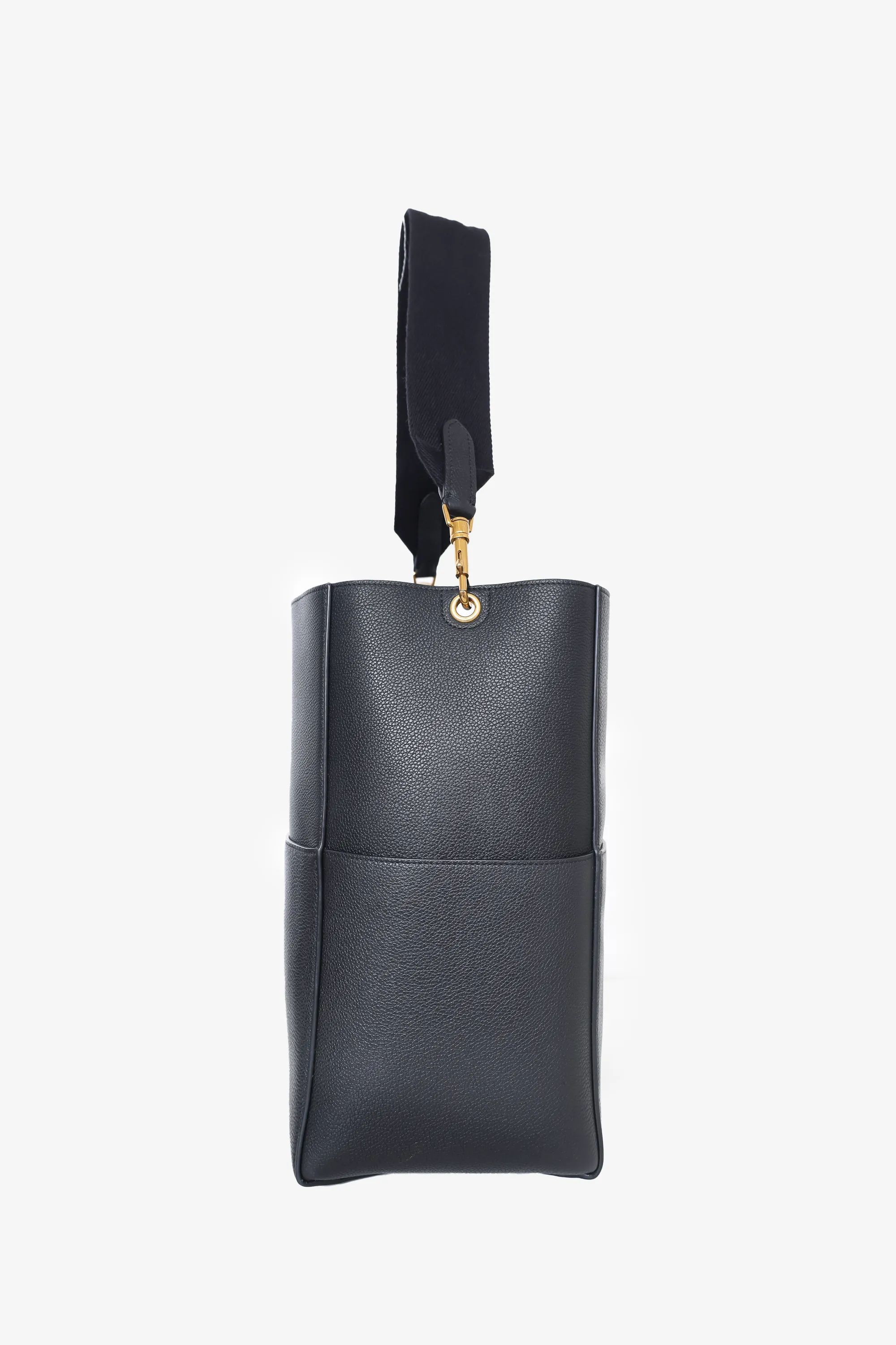 Celine 2022 Black Leather 'Seau Sangle' Medium Bucket Bag