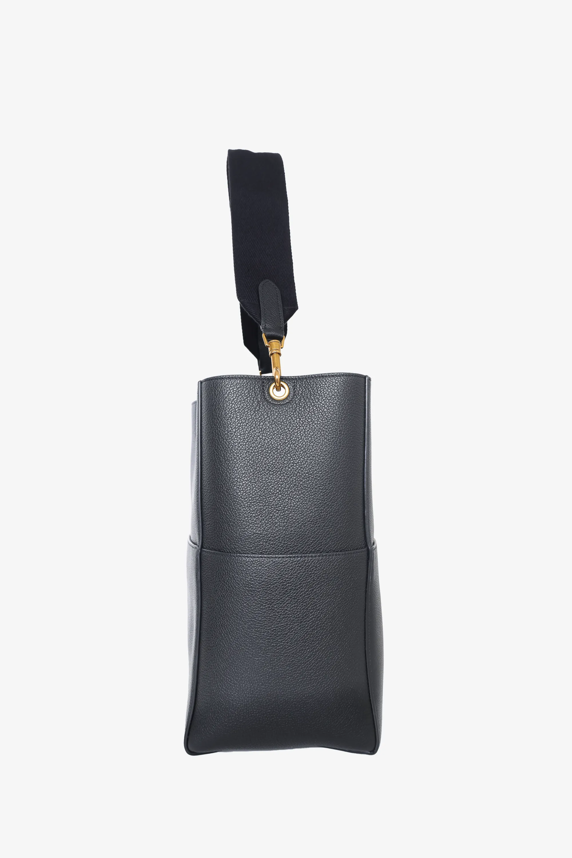 Celine 2022 Black Leather 'Seau Sangle' Medium Bucket Bag