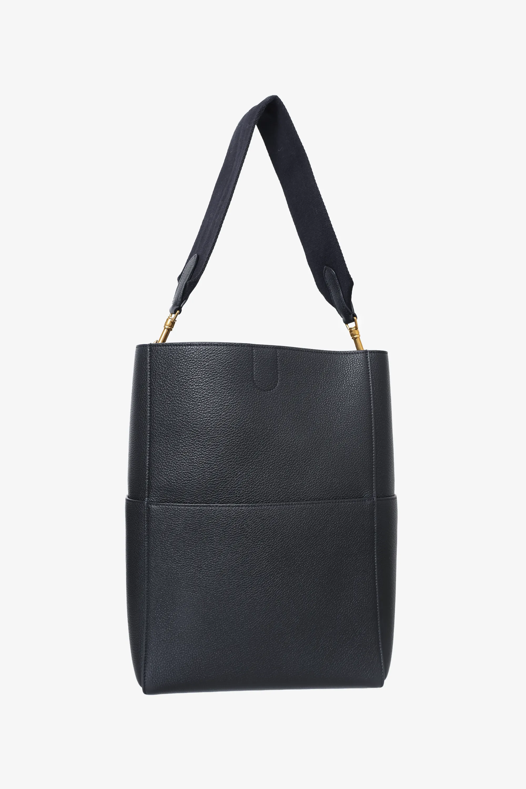 Celine 2022 Black Leather 'Seau Sangle' Medium Bucket Bag