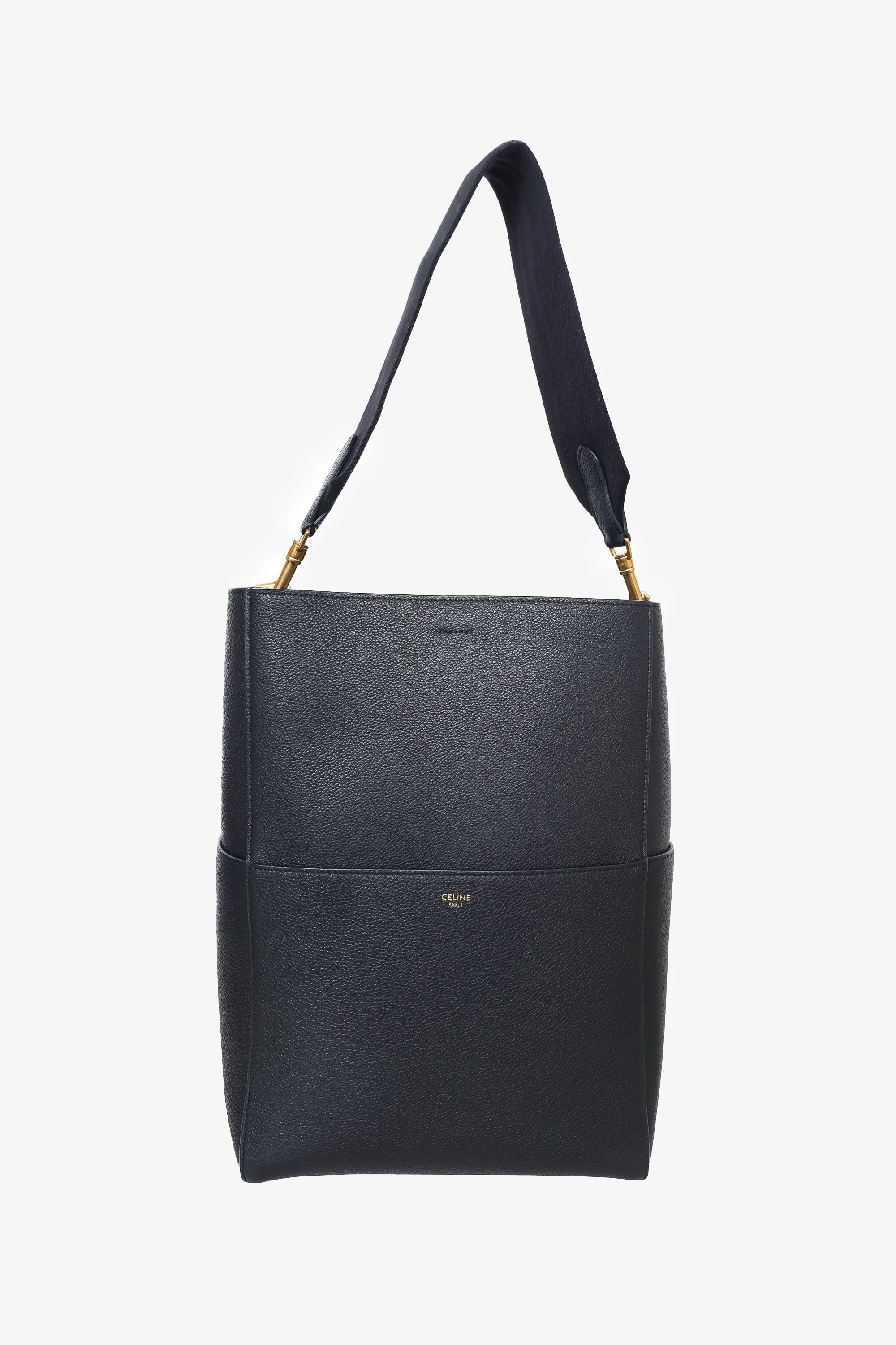 Celine 2022 Black Leather 'Seau Sangle' Medium Bucket Bag