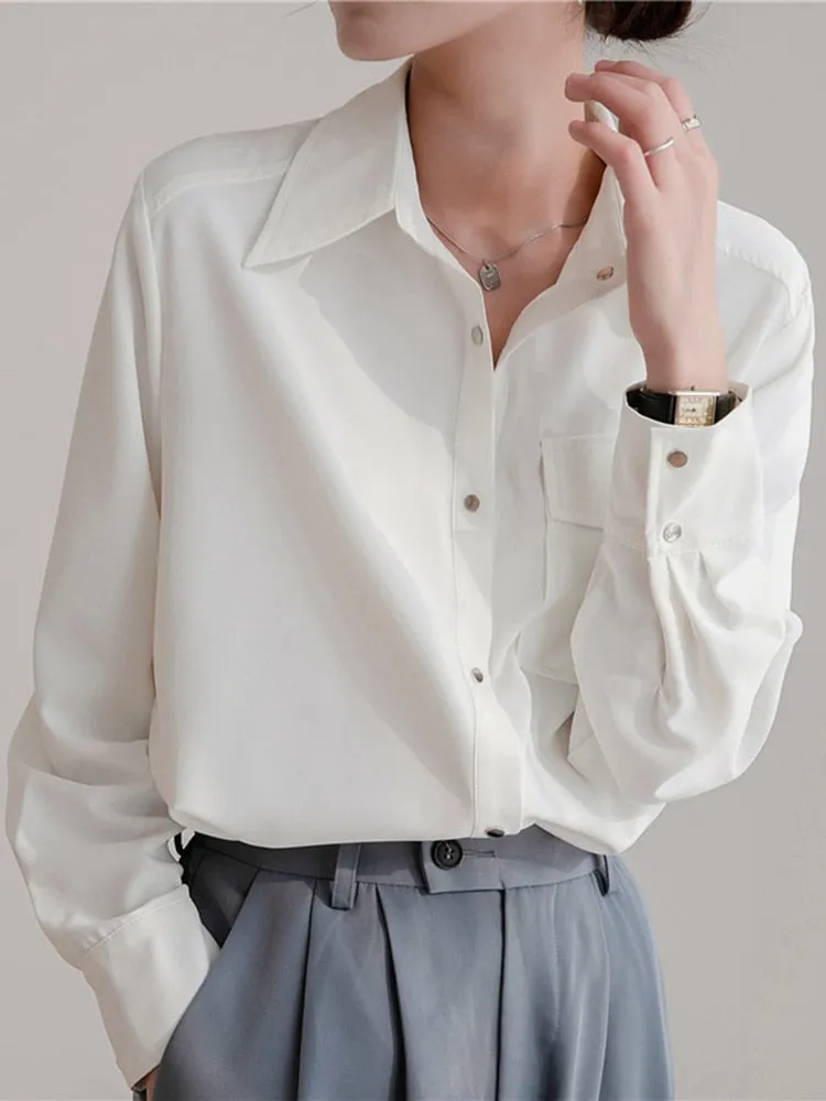 Chiffon Women Shirt White Office Ladies Button Up Long Sleeve Blouse Summer Fashion Turn Down Designed Female Tops