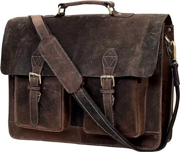 Classic 18-Inch Leather Briefcase: The Ultimate Laptop Messenger Bag for Office and College - Vintage Messenger Bag - Vintage Laptop bag